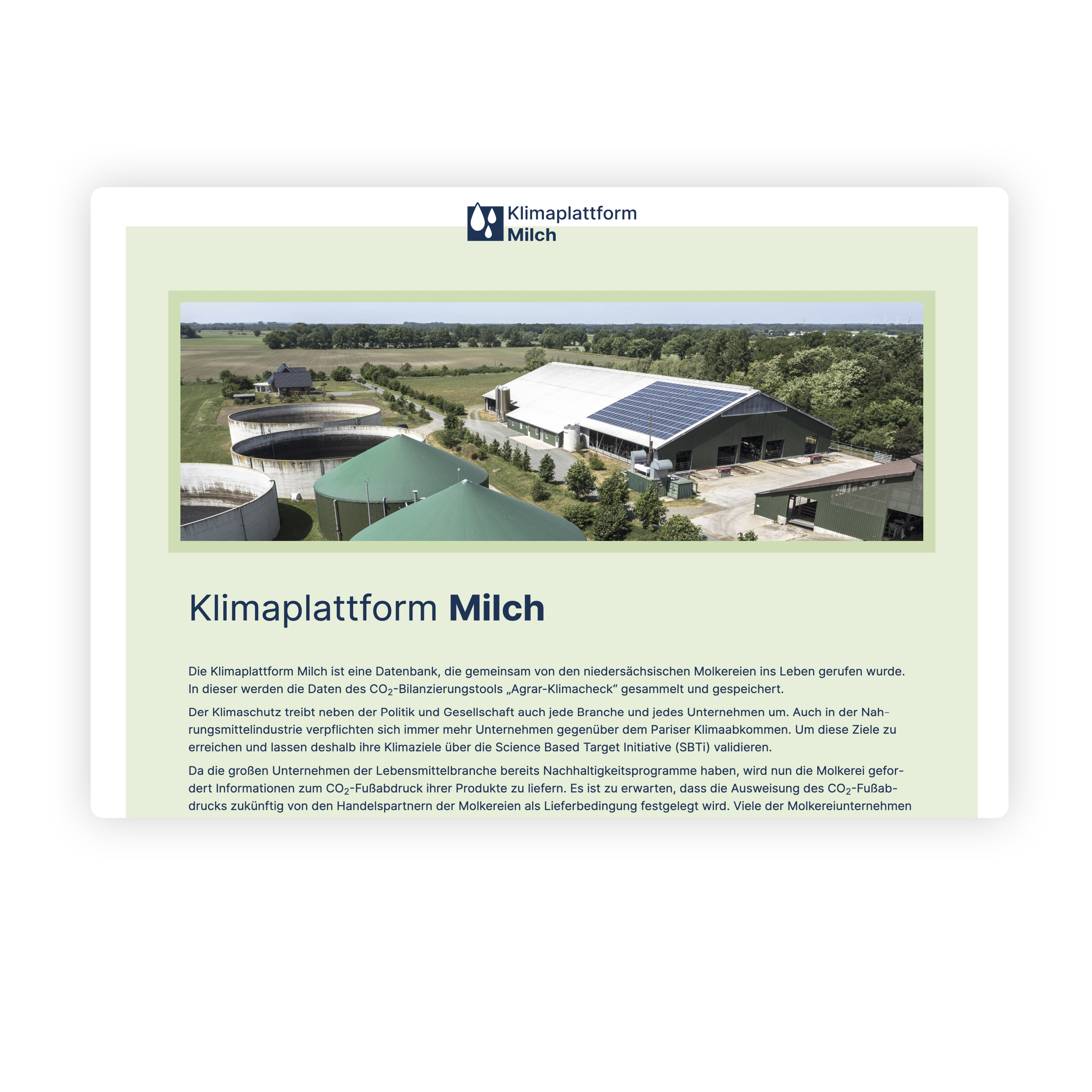 Screenshot Klimaplattform Milch